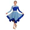 Girls Contemporary Worship Dance Dress: Long Sleeve with Invisible Zipper Back, Stylish Printed Patchwork & Color Block Irregular Hem