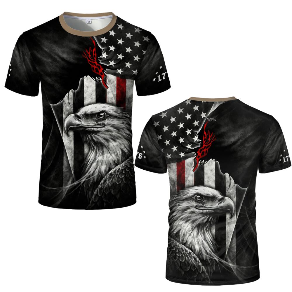 T-shirt Stile Bandiera Americana Retro Stampa 3D Estate Aquila Cuore Grafica Tee Street Unisex Sportivo Casual Traspirante Manica Corta