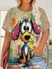 New Women's Short Sleeve T-Shirt Fashion Novelty Cartoon Dog Graphic Print Daily Casual Summer Elegant Round Neck Women Clothes