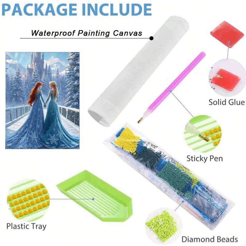 Disney Diamond Art Painting Kit – Frozen Winter Castle Sparkling Craft, Home Wall Decor, Handmade Gift