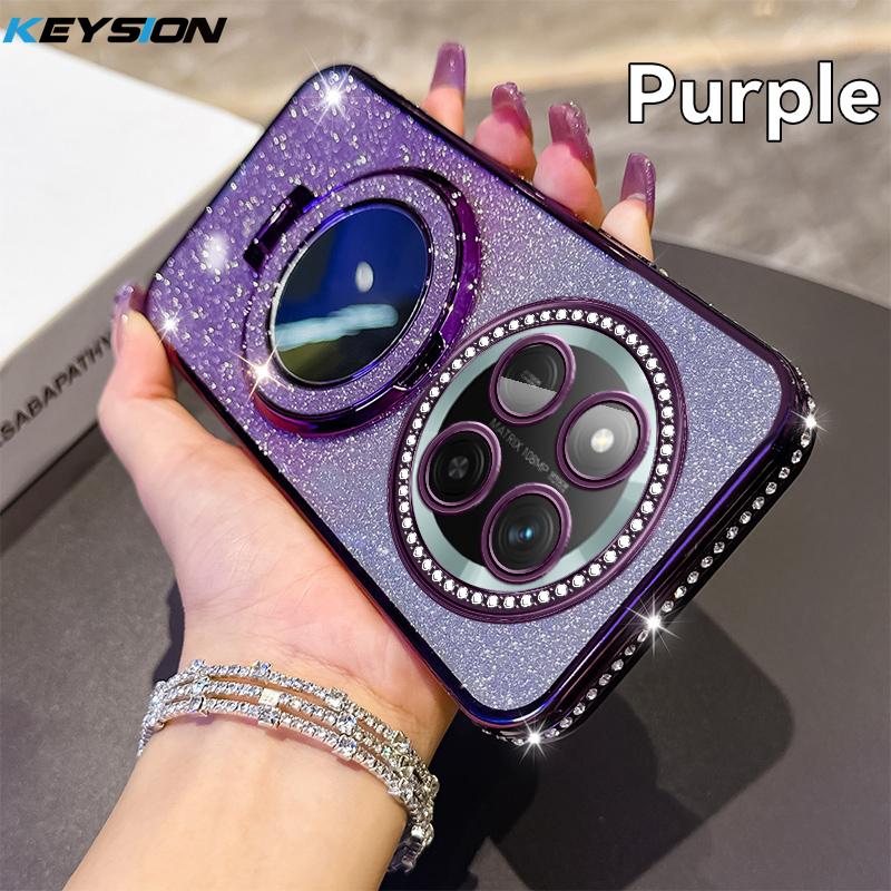 KEYSION Luxury Glitter Jewelled Magnetic Phone Case for HONOR X9c 5G Makeup Mirror Stand Shockproof Cover for Magic 7 Lite 5G