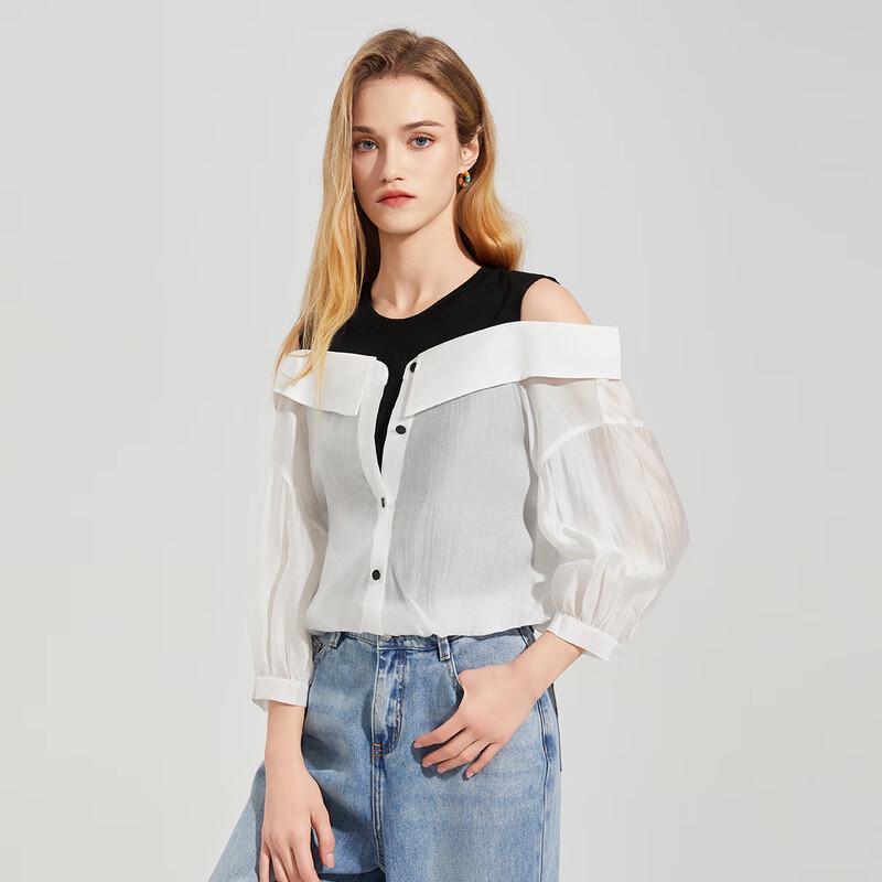 Women's Faux Two-Piece Patchwork Long Sleeve Knit Top