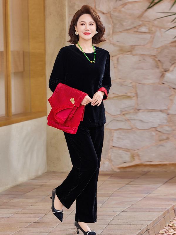 Elegant Gold Velvet Suit for Middle-Aged Women - Spring/Autumn Vest Top, Perfect for Mother-in-Law Wedding Banquet