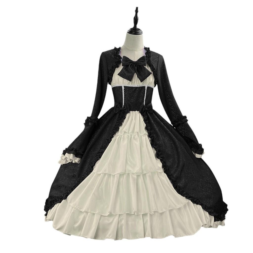 Gothic Medieval Dress For Women Vintage Ethnic Party Gown With Bow Tie For Spring