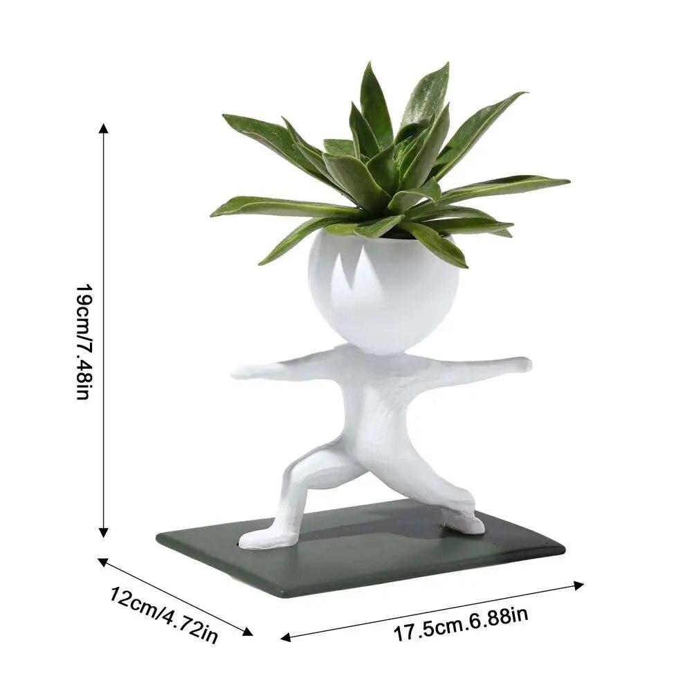 Succulent Plant Pots Weightlifting Running Yoga Human Shaped Succulent Pot Resin Creative Decorative Plant Pot for Mantel Table Bathroom