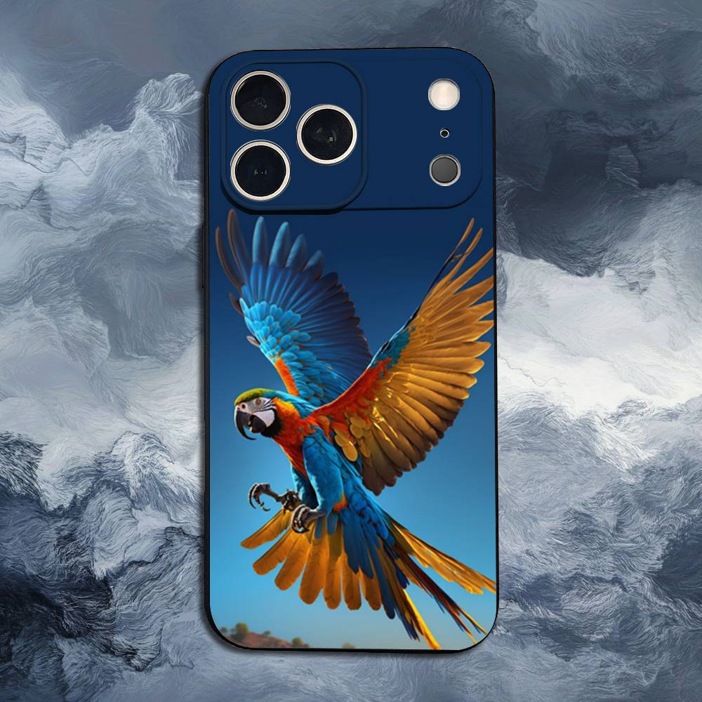 A-Animal Parrot Bird For iPhone 13,17,11,12,16,14,15,Plus,Pro Max,XS,X,XR,SE,Mini,8,7,Soft Silicone Black Phone Case