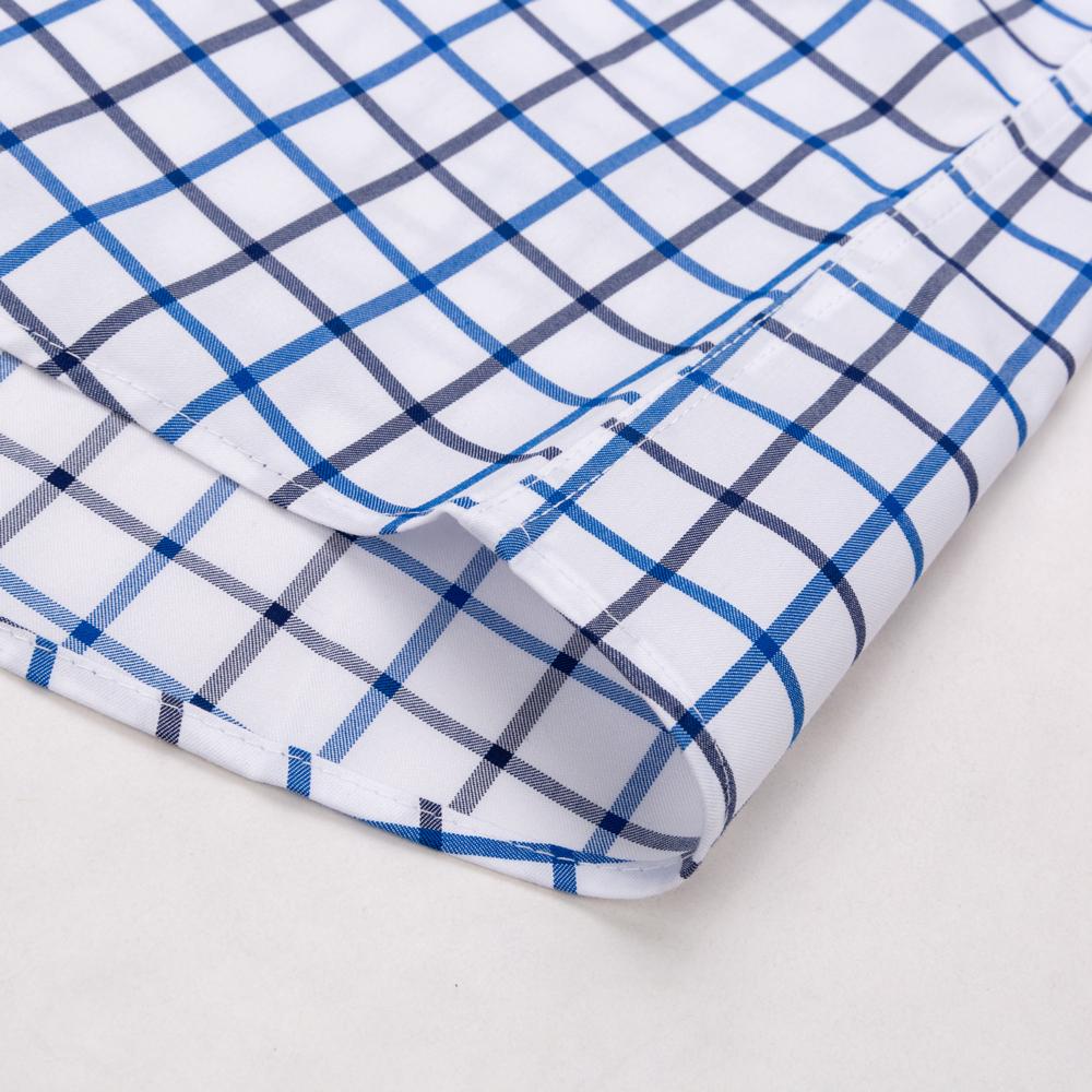 Men's Plaid Spread Collar Wrinkle-Free Long Sleeve Button-Down Shirt, 100% Cotton Regular Fit Business Casual Formal Office Wear