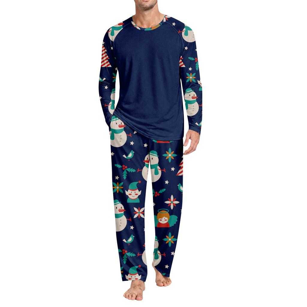 Erkek Yılbaşı -Bisiklet Yaka Uzun Kollu Üst ve Pantolon Pijama Takımı Günlük ve Rahat
