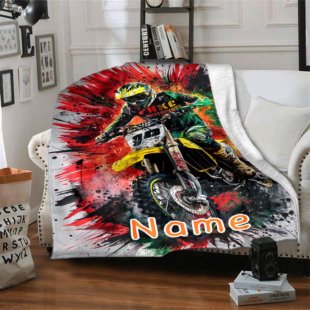 Dirt Bike Motocross Home Customize Your Name Blankets Comfortable Soft Lightweight Allseason Multipurpose Blanket For Picnics Sofas Offices Beds