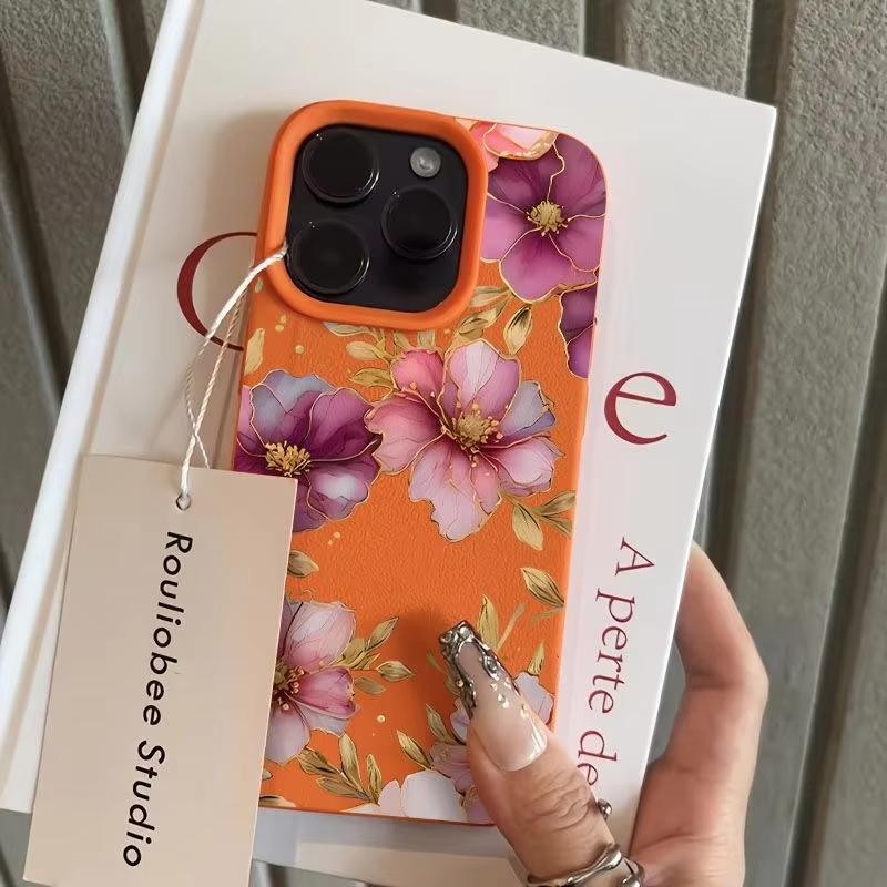 

Чехол для телефона с узором цветка пурпурного гибискуса для iPhone 17 Pro Max 16 Plus 15 Pro 14 13 12 11 XS XR 17Air Мягкий чехол с текстурой личи iPhone XS Max