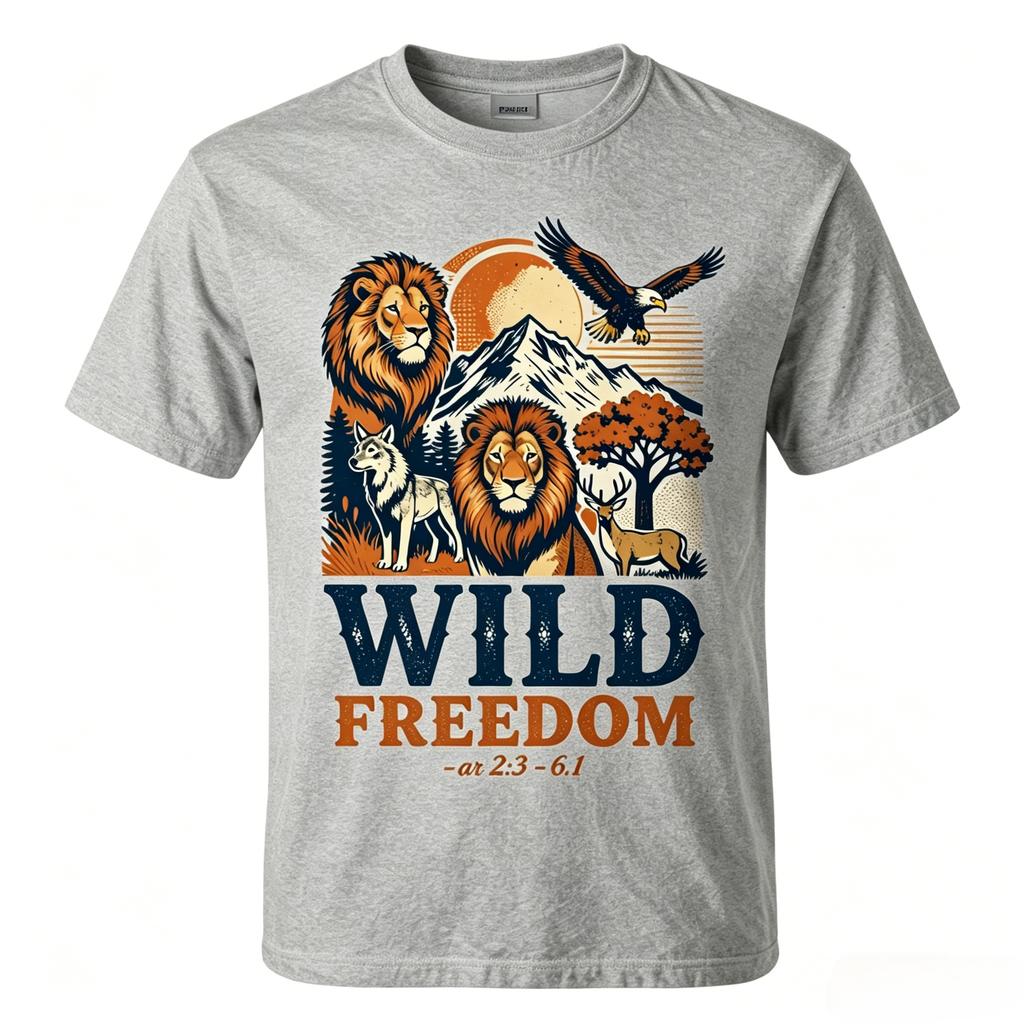 Vintage Mountain Wildlife Scene Wild Freedom Letter Graphic Tshirt Unisex Unisex Nature Hunting Lover Cotton Tee Casual Tee Tops