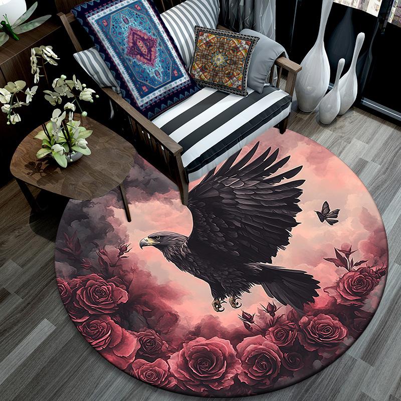 Raven Round Area Rug,Carpet Rug for Living Room Bedroom Sofa Playroom Decor,Non-slip Floor Mat
