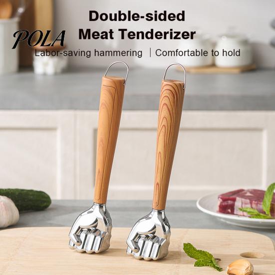 Rust-proof Meat Hammer Tenderizer Hammer, with Ergonomic Wooden Handle, Non-Slip Grip Stainless Handle Mallet Steel Fist-Shaped Mallet, Kitchen