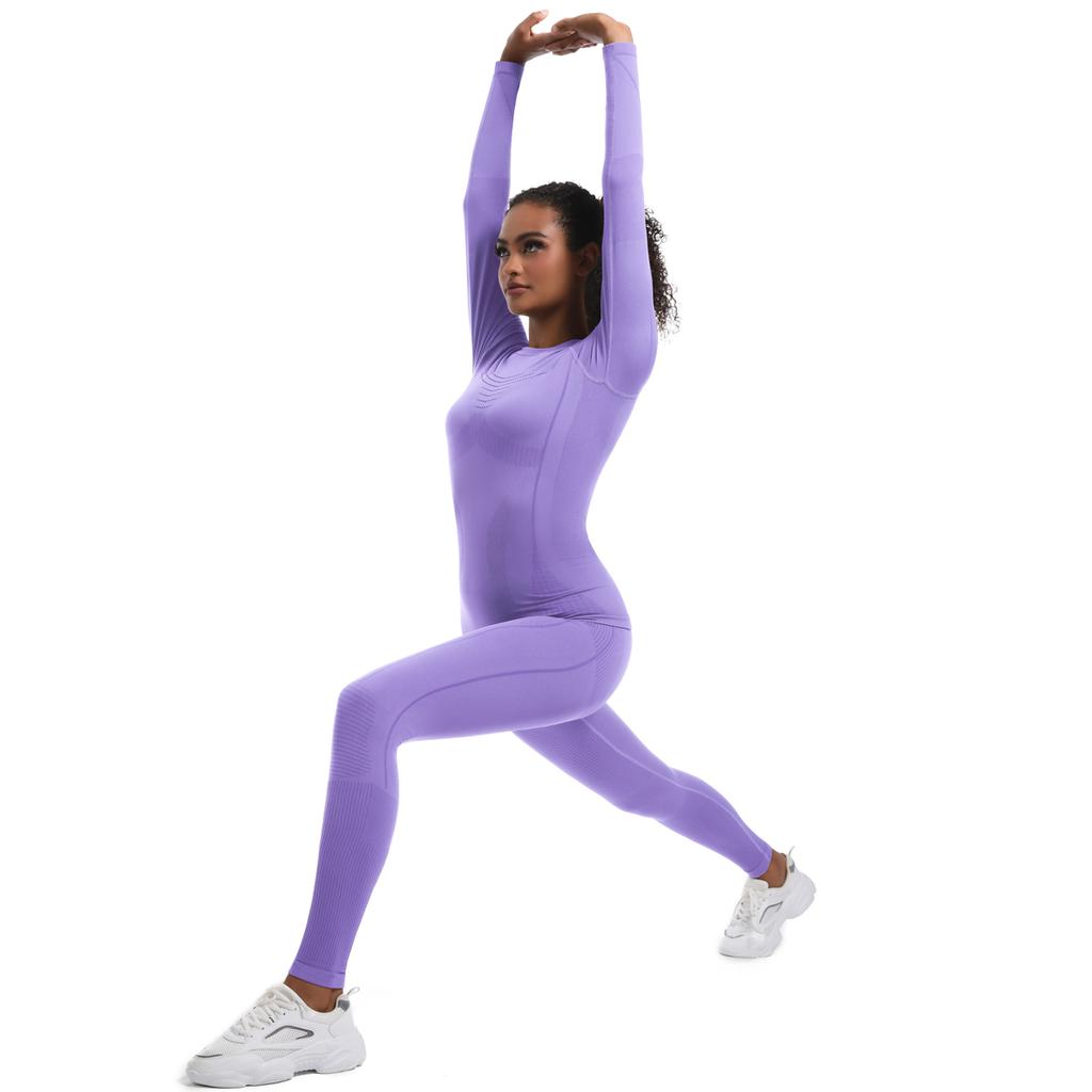 Auroth Seamless Gym Running Set Women Long Sleeve Yoga Sportswear Sexy Push Up Pants Fitness Clothes