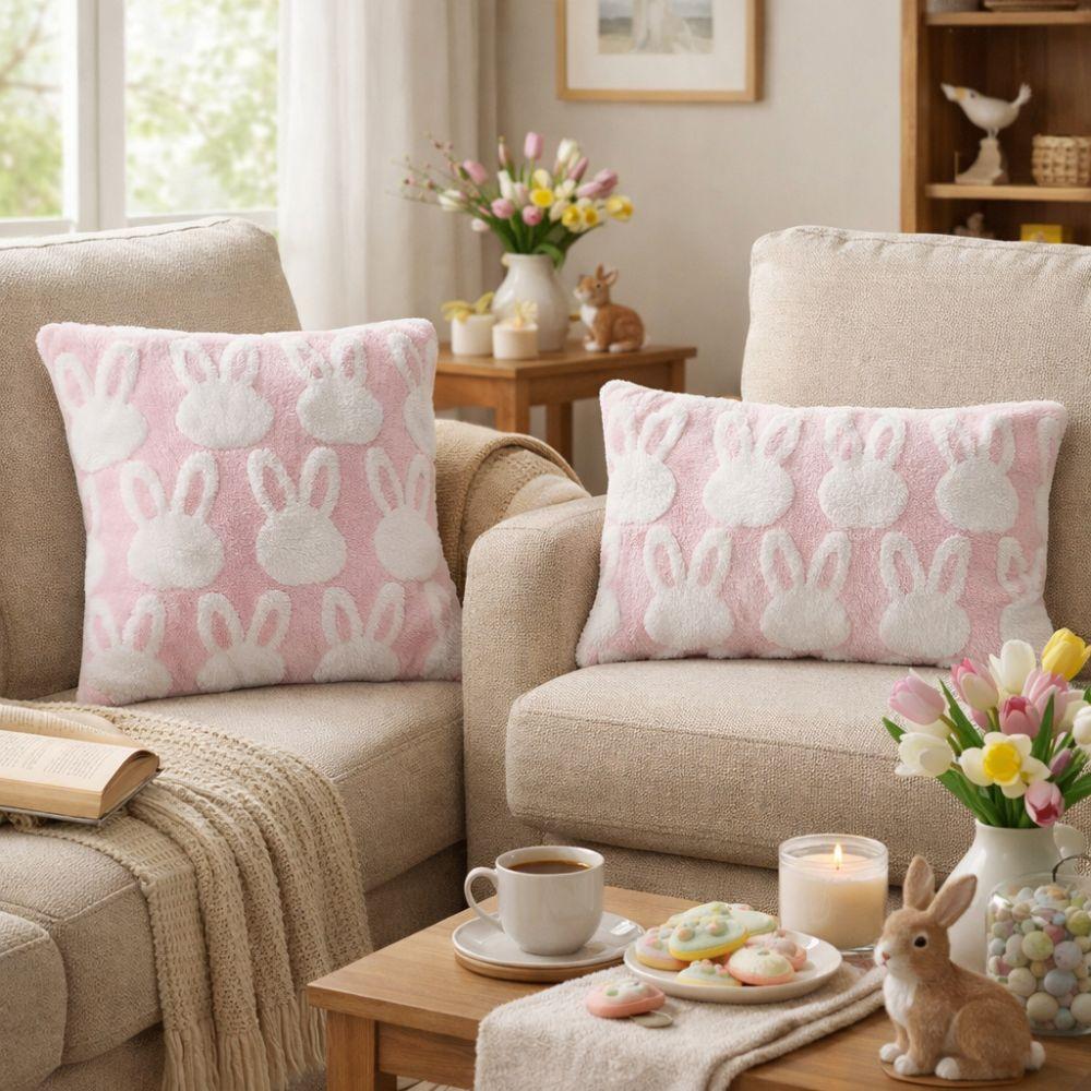 Jacquard Plush Pillow Case Cartoon Rabbit Rabbit Cushion Cover Throw Pillowcase  Bedroom Decor
