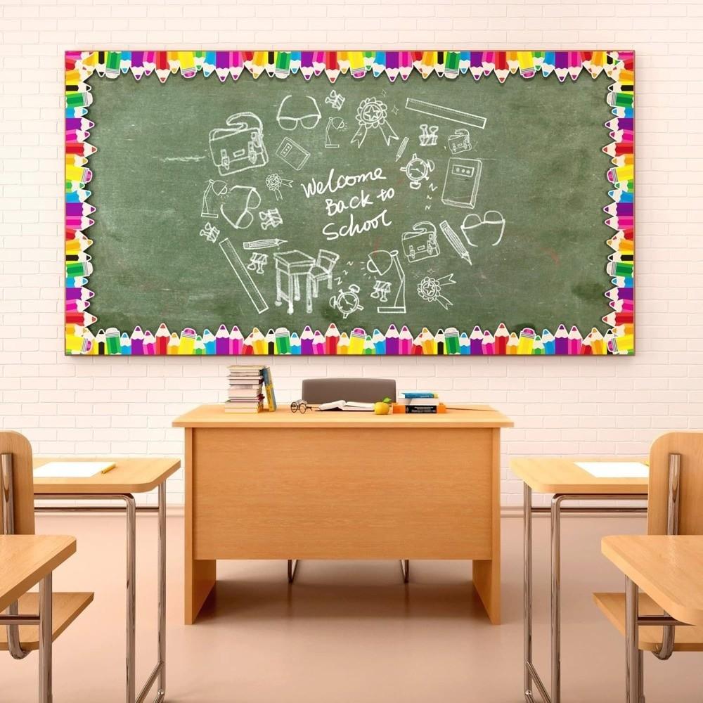 Copperplate Paper Pencil Shape Blackboard Stickers Colorful Die-Cut Trim Classroom Decorations Multi-length Self Adhesive