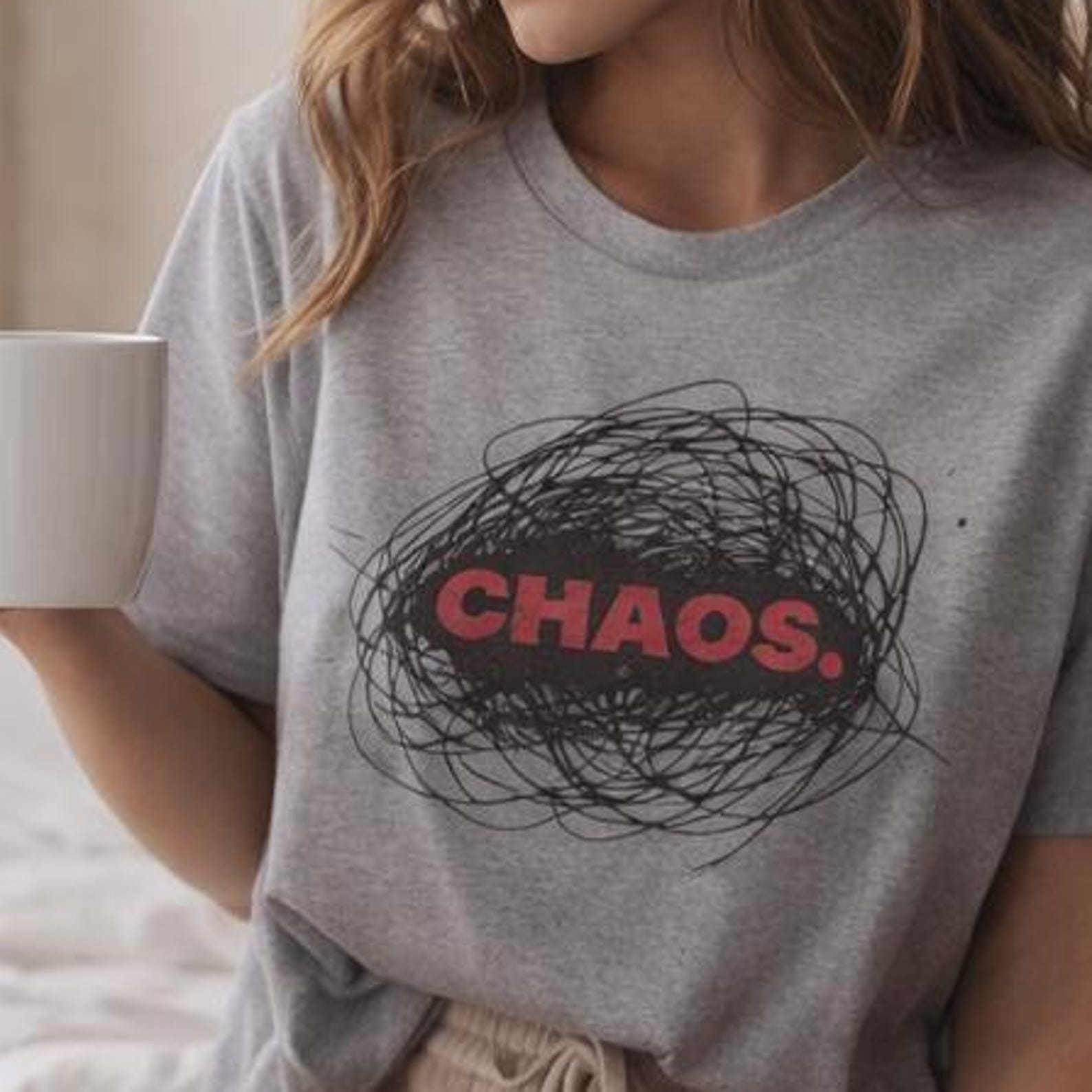 Chaos Scribble Graphic Tee, Y2K Grunge Punk Streetwear Shirt S