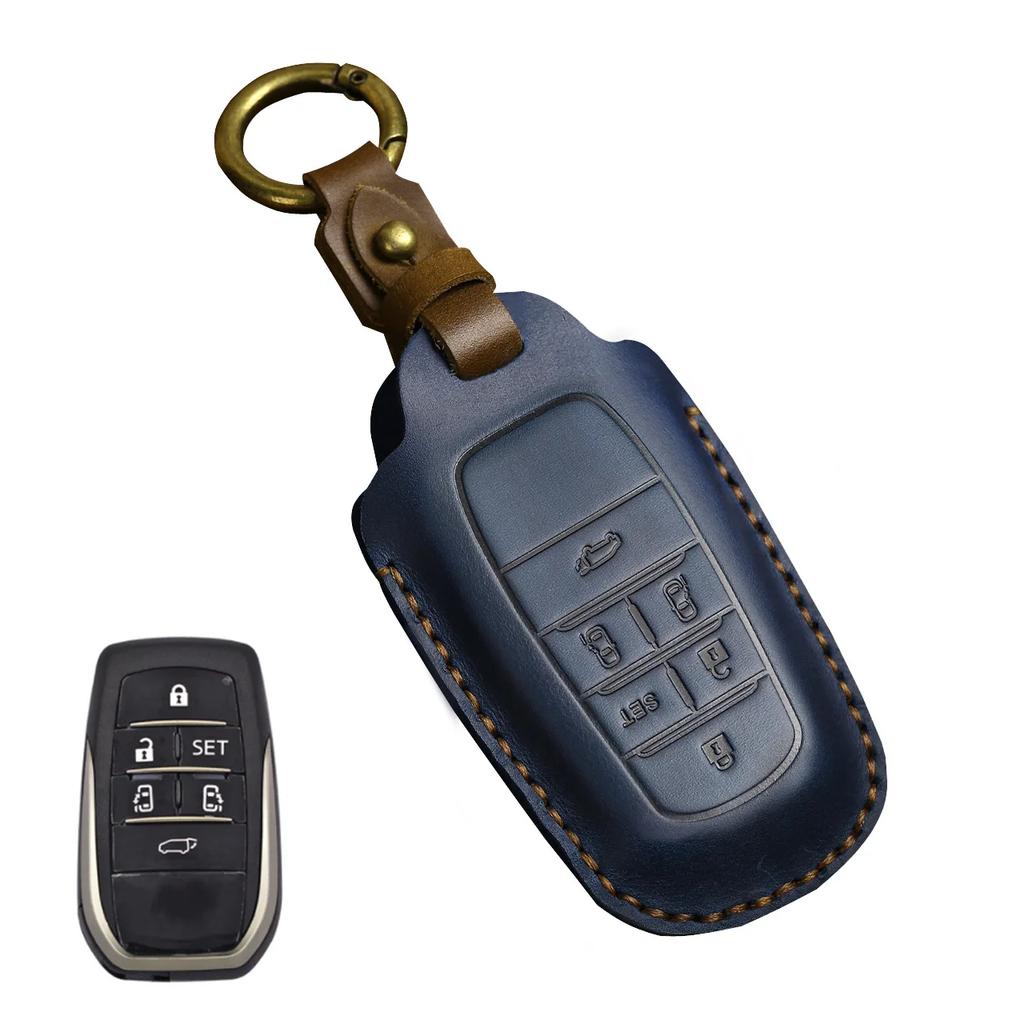 Leather 2/3/4 Button for Toyota Camry CHR Corolla RAV4 Avalon Land Cruiser Prado Prius 2017 - 2022 Car Key Cover Leather Key Fob