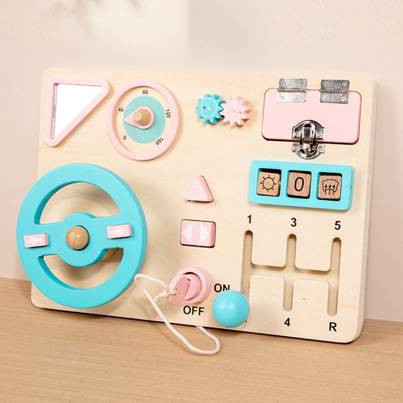 Wooden Busy Board Car Steering Wheel Toy For Early Childhood Learning And Developing Fine Motor Skills