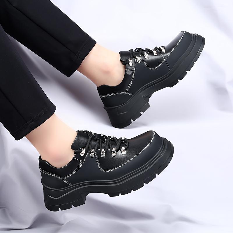 Fashion Casual Trend Lace Up Men's Thick Soled Leather Shoes Versatile Trendy Shoes British Style Luxury Outdoor Height Increasing Shoes