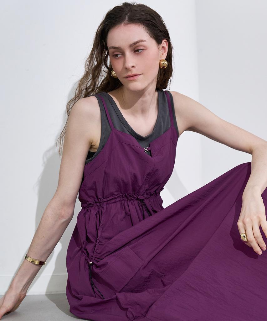 LENIC&MCCOY Waist String Crinkly Summer Long Dress Mm08Op003Hjy