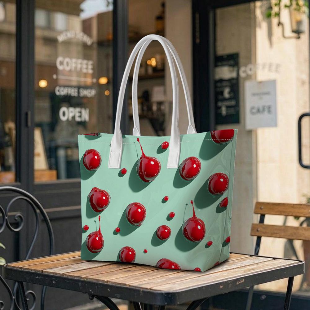 Cute Cherry Tote Bag Fashion Casual Large Capacity Shopping Handbag For Daily Use