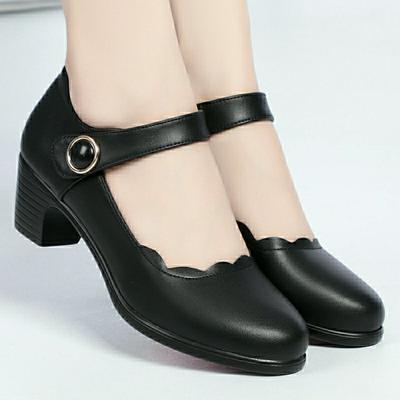 Mode Femme Noir Cuir PU Sangle à Boucle Chaussures à Talons Hauts de Haute Qualité Bureau Rouge Vin Chaussures Cool pour Dame
