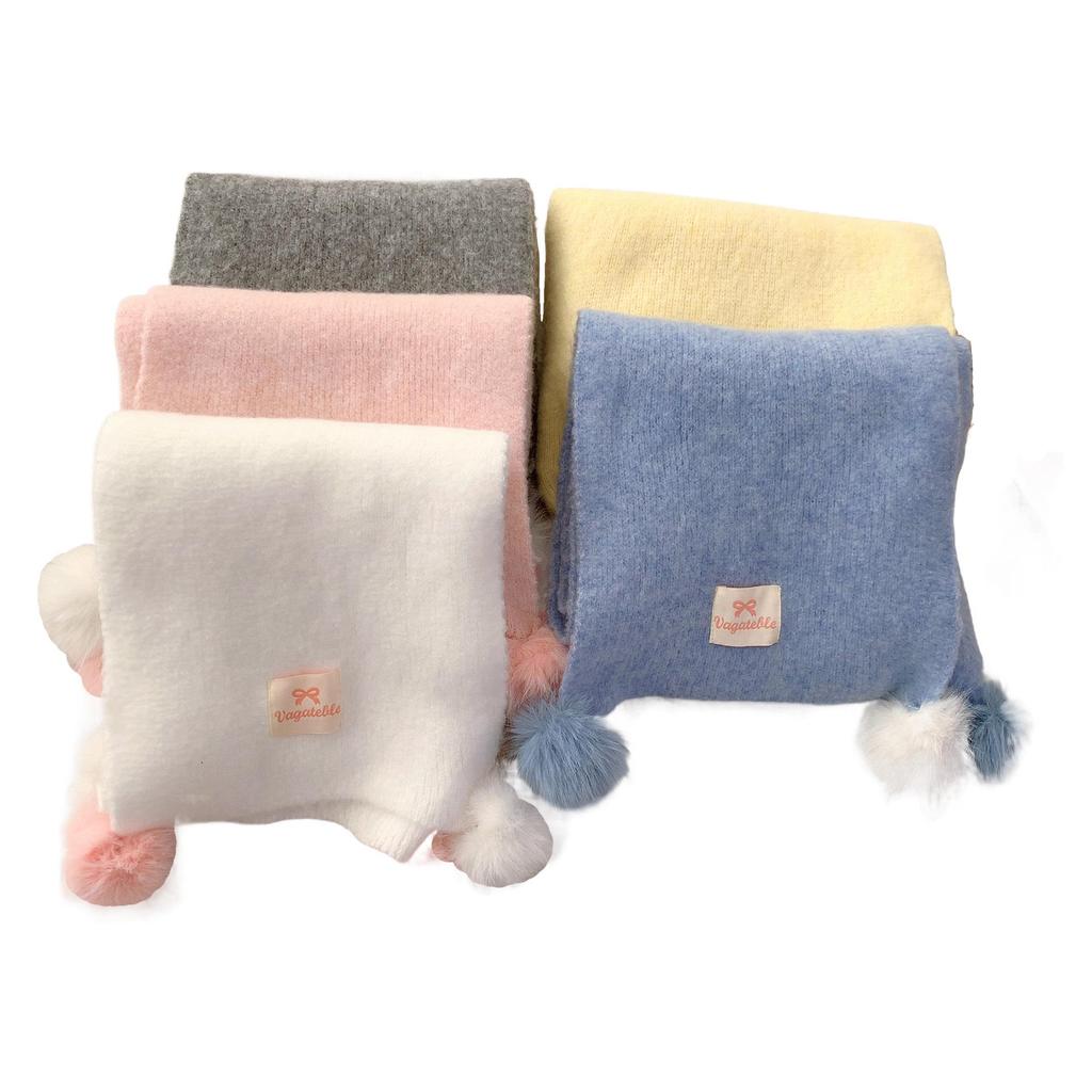 Women's Cute Contrasting Color Pom-Pom Scarf for Travel Photography - Gentle, Warm & Stylish
