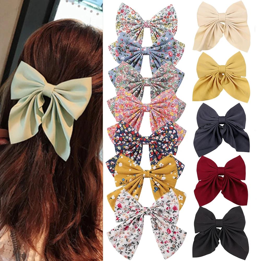 Elegant Floral Cotton Kids Bows Spring Butterfly Hair Clip Print Barrette For Women Girls Sweet Hairpin Accessories
