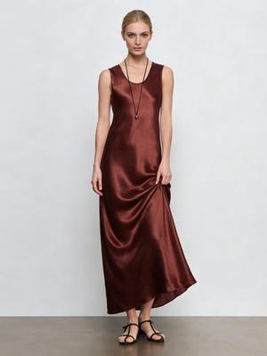 Elegant Satin Slim-Fit U-Neck Sleeveless Dress for Seaside Vacations