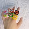 New Personality Punk Geometric Acrylic Square Resin Rings Fashion Jewelry Lips Finger Ring