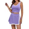 Completo da Donna Due Pezzi Senza Maniche Scollo a V Crop Top e Gonna Outfit Casual Estivo Tessuto Leggero Morbido Vestibilità Comoda