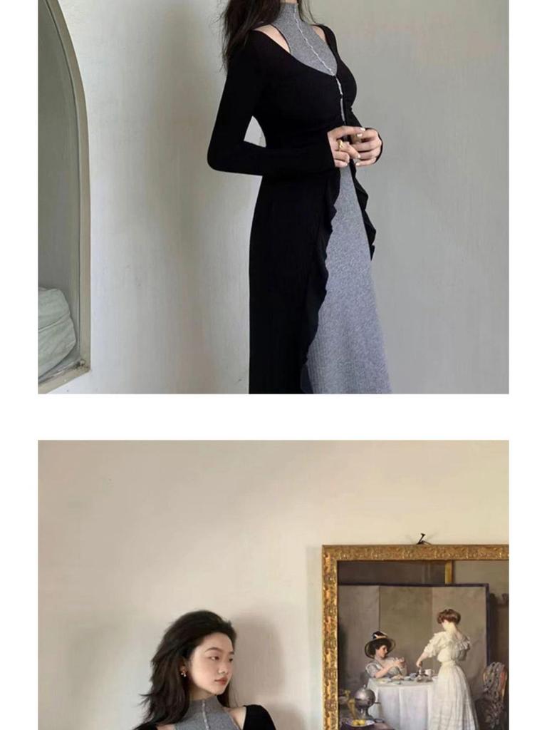 Gray Women's Autumn Two-Piece Set: High-End Cardigan and Bodycon Skirt, Elegant Lightly Mature Style