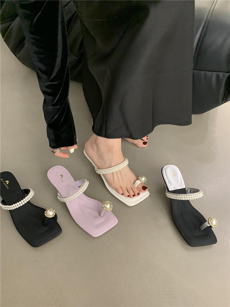 French Evening High Heels Sandals Temperament Socialite Pigeon Egg Pinch Sandals Women's Summer Wear with Skirt Slippers