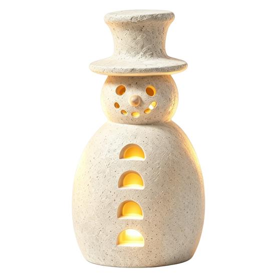 Holiday Table Decor Christmas Snowman Decorative Light, LED Light-up Hollow Figurine, Resin Sculpture Night Lamp for Party Tabletop Statue