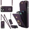 For iPhone 16 Pro Case Card Bag Leather+TPU Crossbody Phone Cover with Ring Kickstand