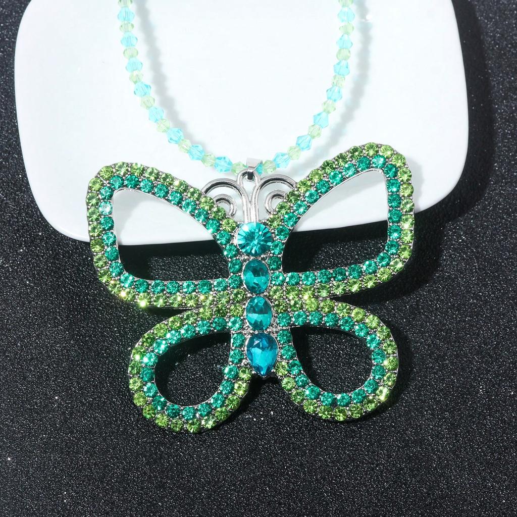 A large butterfly necklace, bead necklace, crystal butterfly pendant necklace for women