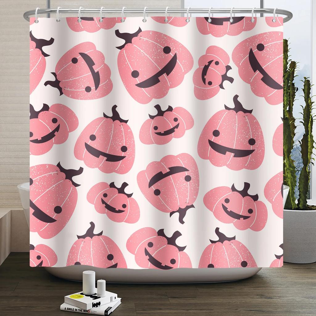 Halloween Shower Curtain Funny Horror Pumpkin Bat Cartoon Cat Happy Halloween Bathroom Curtain for Kids Waterproof Bath Curtain