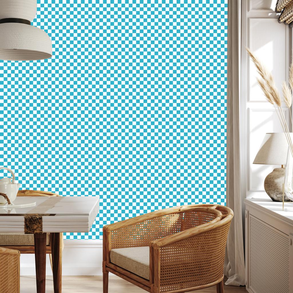 Checkerboard Wallpaper in Aquamarine and Turquoise for Living Room and Bedroom 50x1000
