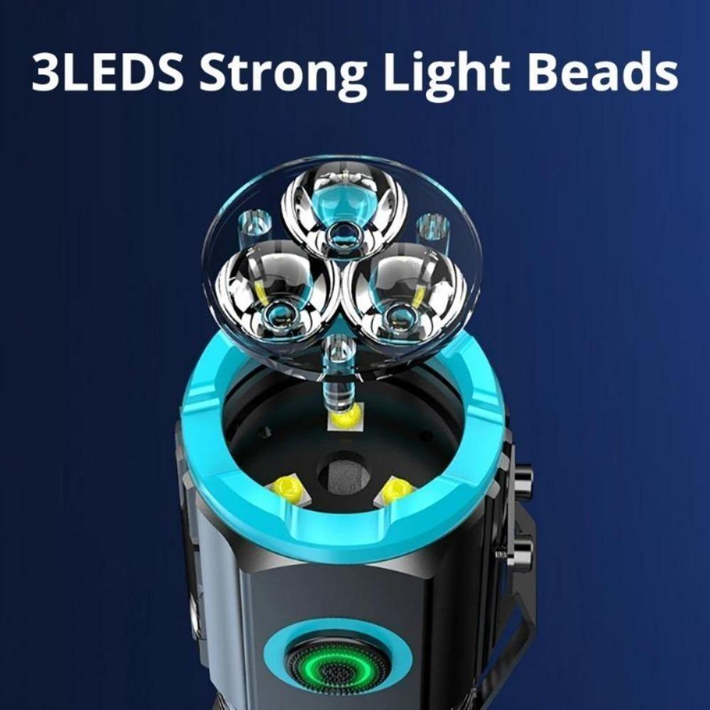 FLSTAR FIRE Strong Light 3 LED Flashlight USB Rechargeable Built-in Battery Waterproof Lantern with Pen Clip and Tail Magnet