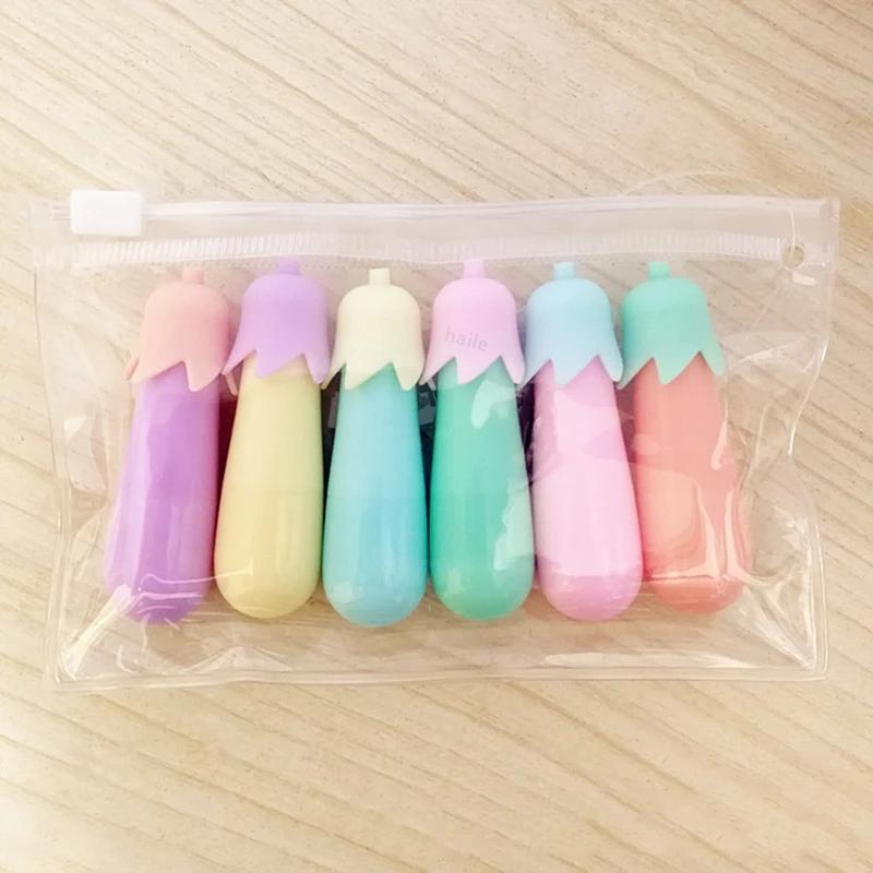 6 ks Kawaii Mini pilulky Zvýrazňovač Pero Kolekce Rozkošný Vtipný Usmívající se Tvář Fluorescenční Fixka Školní Kancelářské Umělecké Psací Potřeby