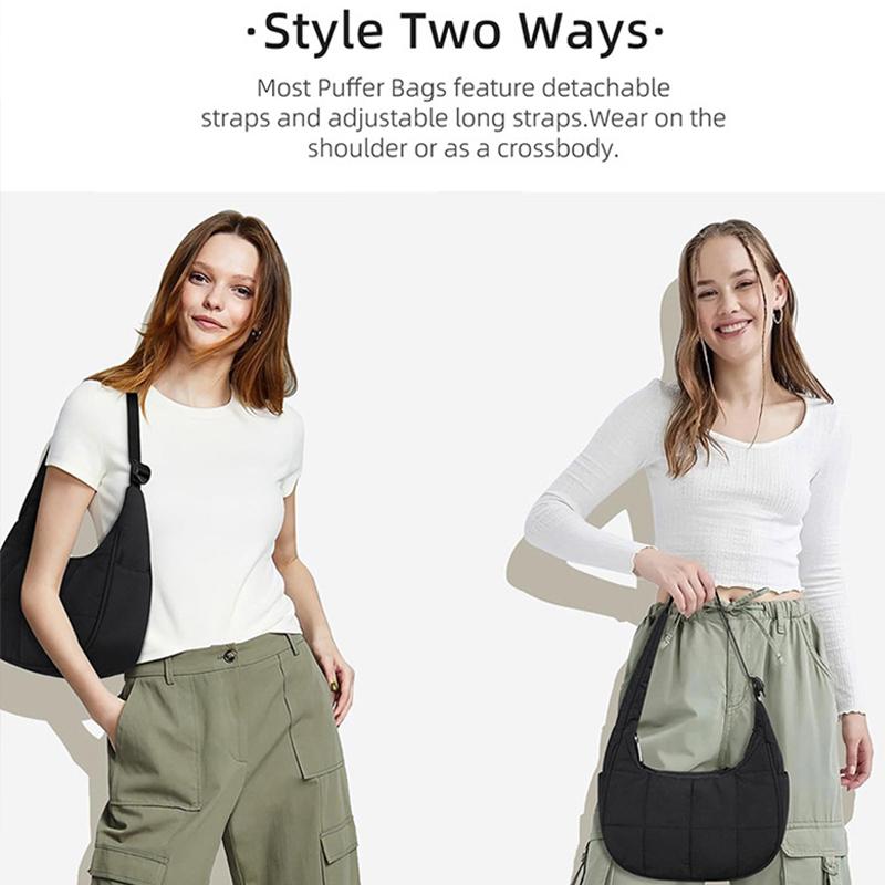 Puffer Crescent Bag for Women Quilted Shoulder Bag Adjustable Strap Shoulder Bag Nylon Work Travel Hobo Bags KTY