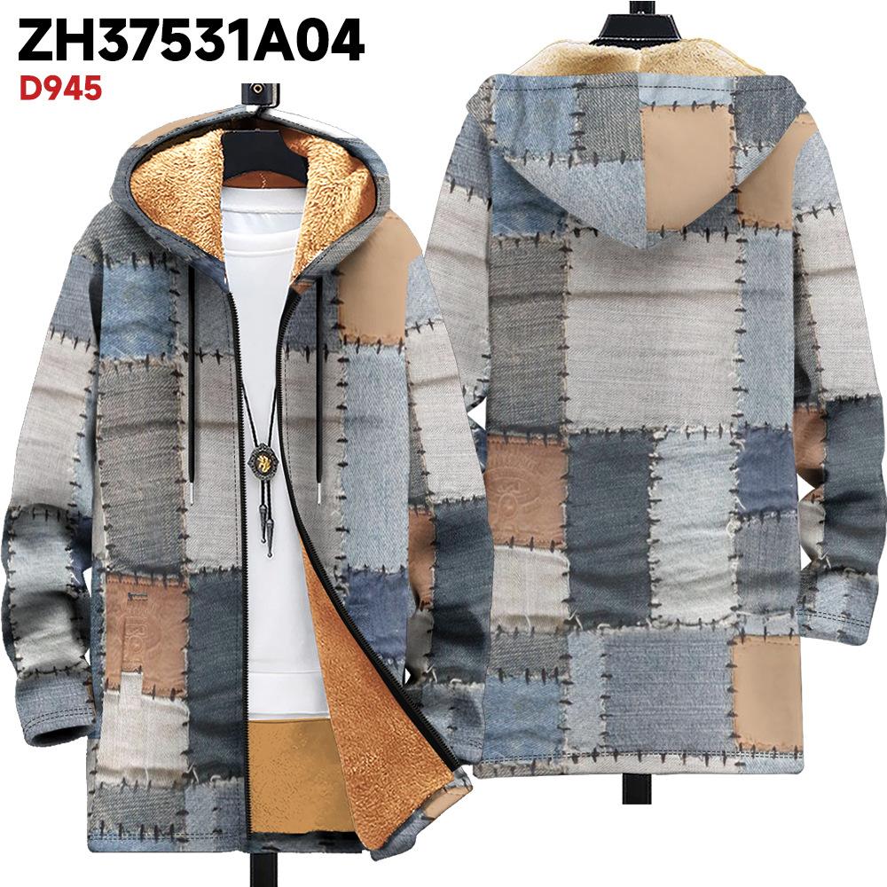 

Новая куртка многоцветные элементы узора B1 кардиган на молнии с капюшоном утолщенный зимний флис трендовая стеганая одежда 4XL