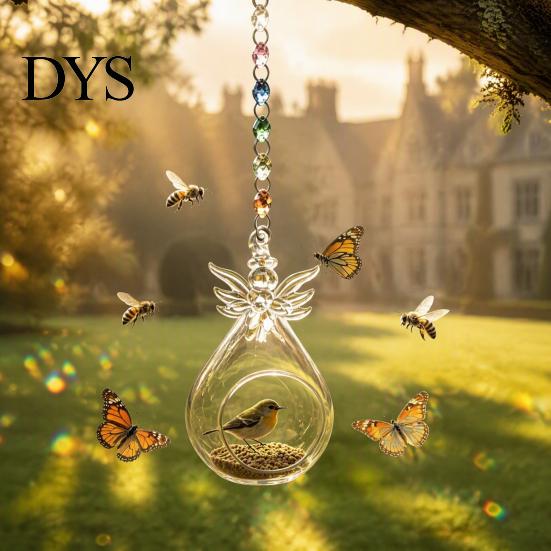 Decorative Hanging Bird Station Glass Angel Feeder, Outdoor Wild Accessory for Yard Feeder Small Birds, Garden Porch Decor