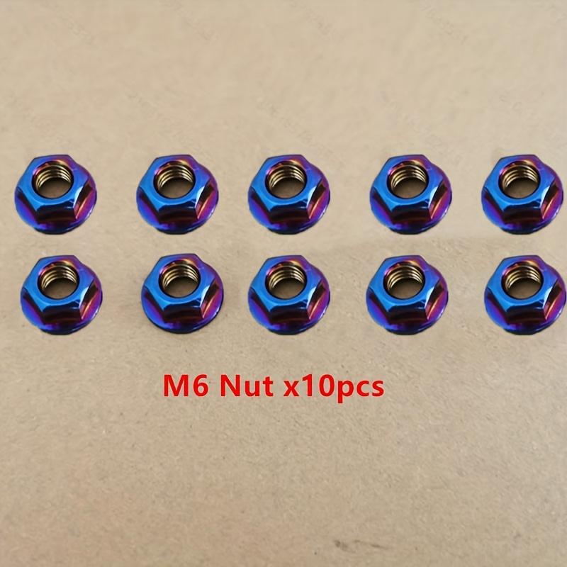 M6 Stainless Steel Hex Nuts, Flanged Locknut, Partially Threaded, for Motorcycle and Electric Vehicle Modification, Blue and Yellow Design