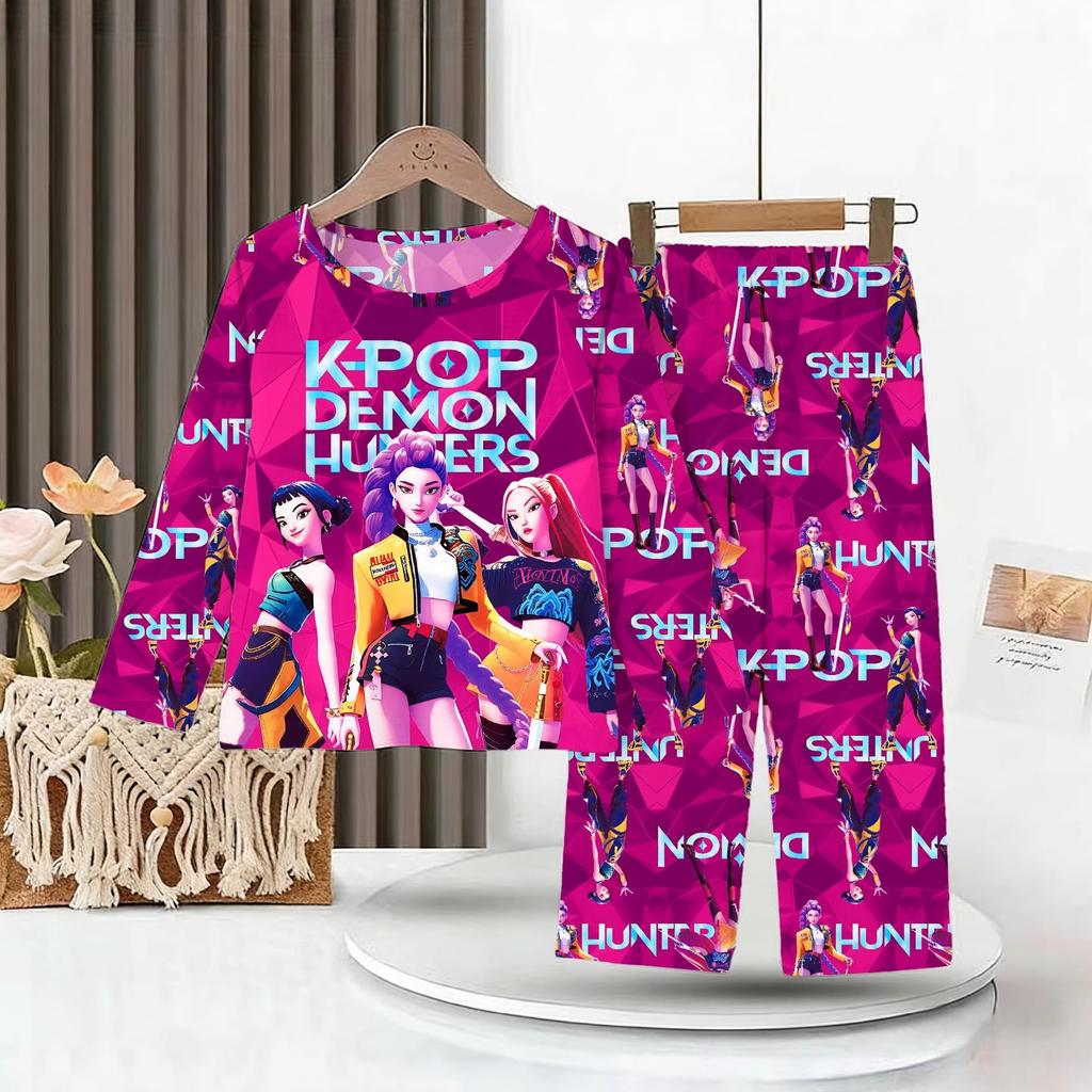 New Demon Hunters Children's Pajamas Long Sleeve Cartoon Girls Babies Middle and Older Children's Loungewear Set