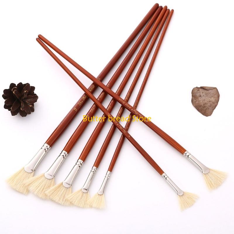 W89C 7-Pieces Fan Paint Brushes Set, Professional Artist Fan Brush Acrylic Paint Brushes with Bristle Hair Long Handle