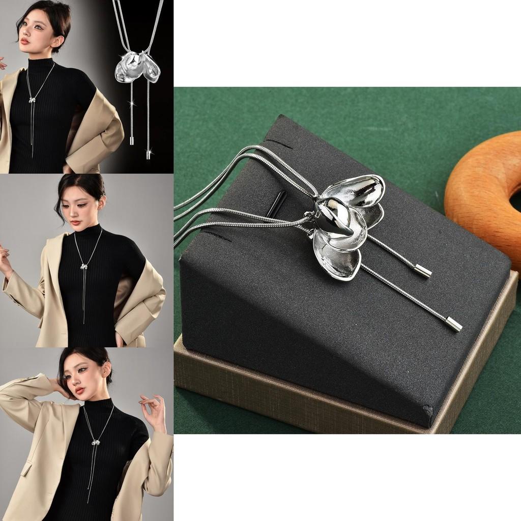 Unique Long Floral Charm Necklace With Gorgeous Gold Accent For Trendy Women