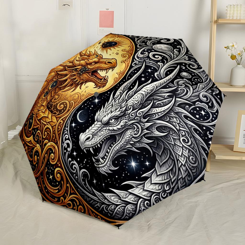 Yin-yang Dragons Harmony Outdoor Automatic Umbrella Retractable Design with 8-Rib Durability Compact Design Durable Everyday Carry Umbrella