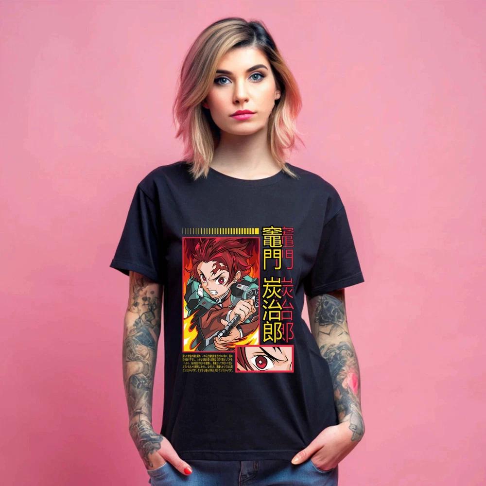 Anime Tanjiro Demon Slayer Tshirt Kimetsu No Yaiba Horror Black Tshirt S